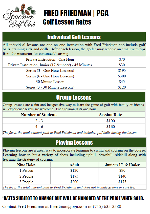 PGA Instruction Spooner Golf Club Golf Course in Spooner WI