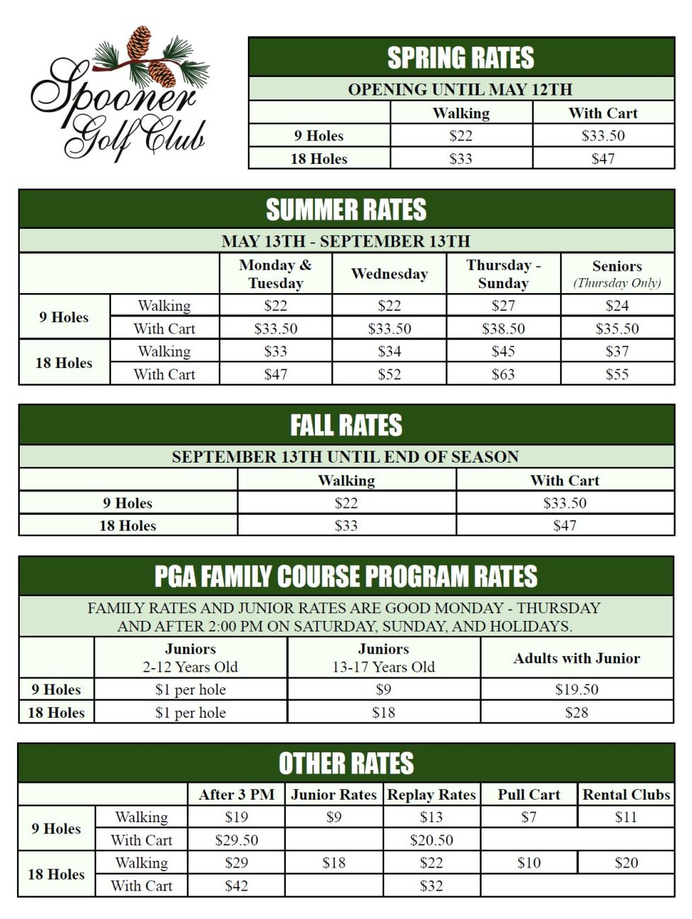 Rates Spooner Golf Club Golf Course in Spooner WI Rates Spooner Golf Club Golf Course in Spooner WI